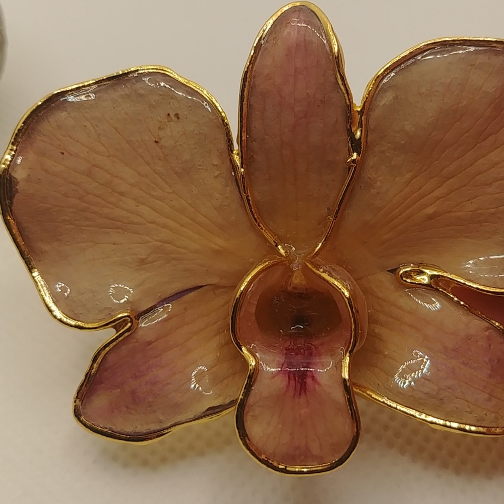 Orchid Flower Pin/Pendant. Gold Plated